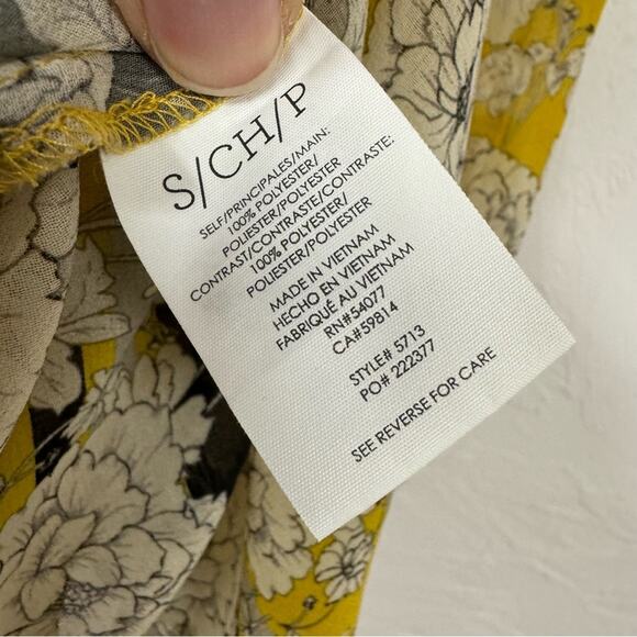 Cabi Yellow & Grey Floral Boho 3/4 Sleeve Blouse Womens S Sheer Puff Sleeve Top - Picture 4 of 12